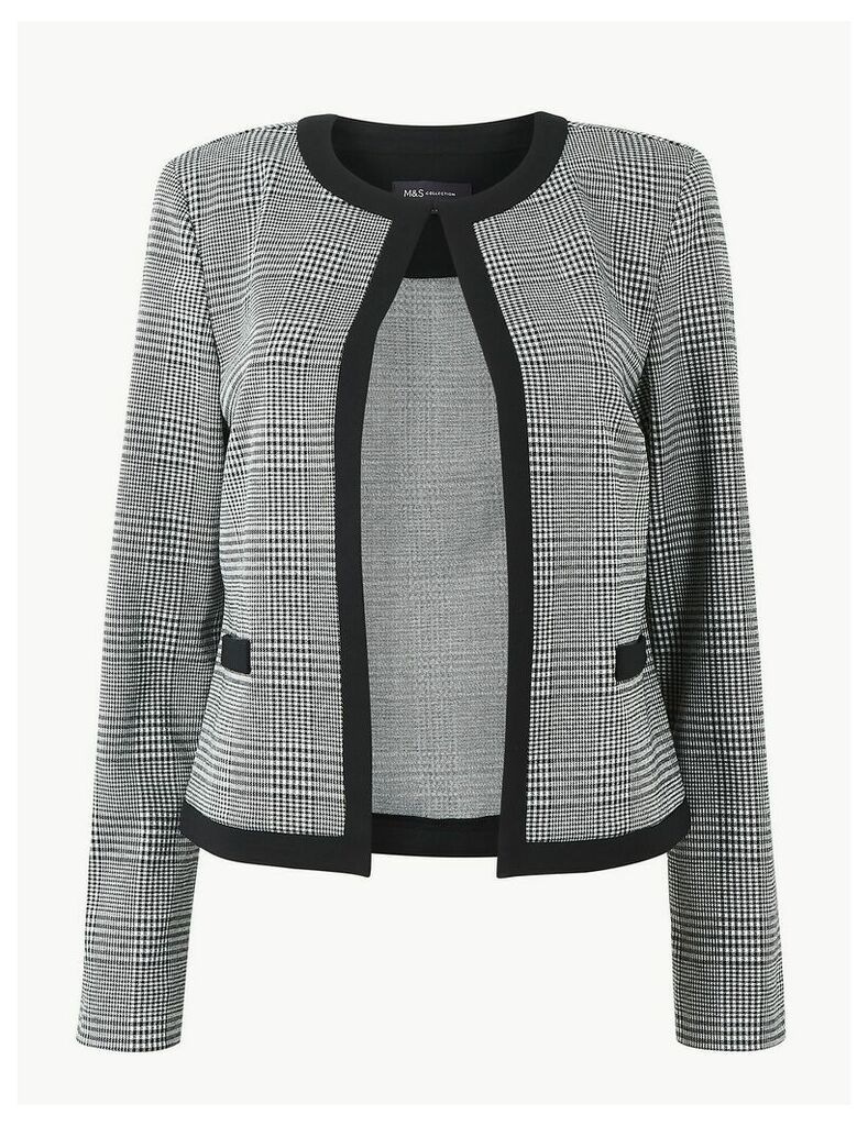 M&S Collection Jersey Checked Edge To Edge Short Blazer