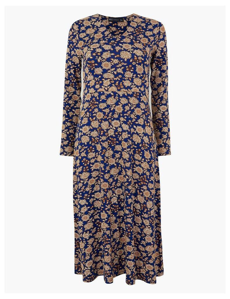 M&S Collection Floral Print Jersey Fit & Flare Midi Dress