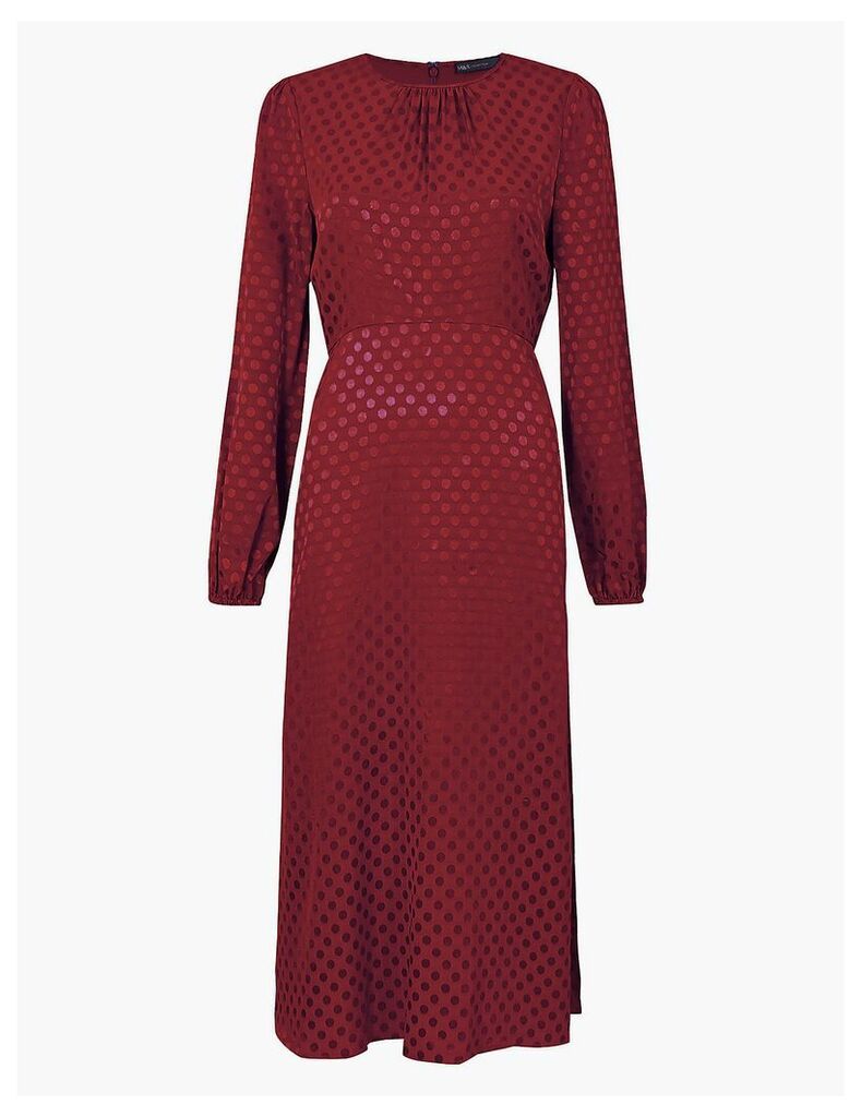 M&S Collection Jacquard Spot Fit & Flare Midi Dress