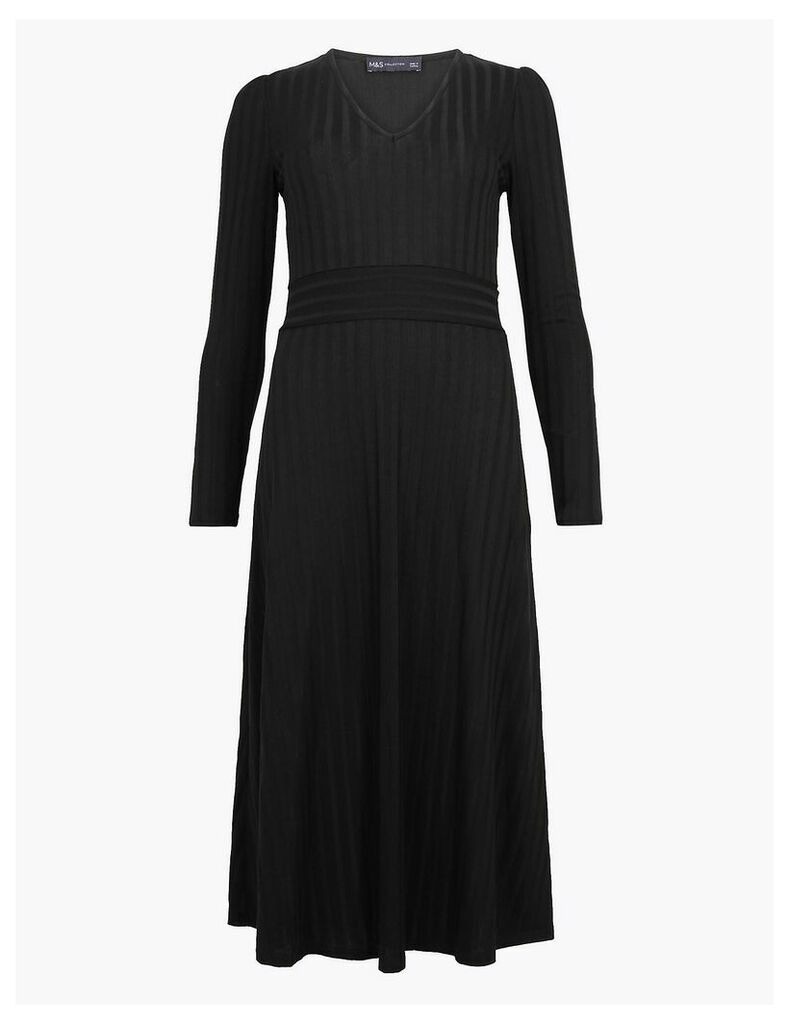M&S Collection Ribbed Jersey Fit & Flare Midi Dress