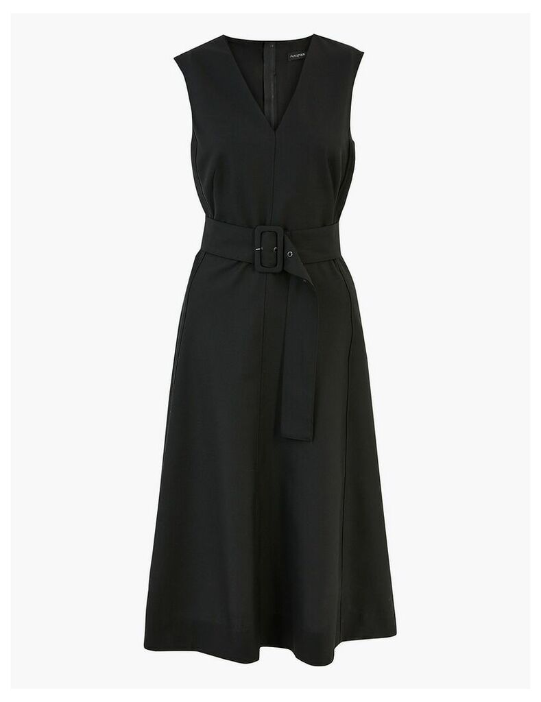 Autograph Wool Blend Belted Fit & Flare Midi Dress