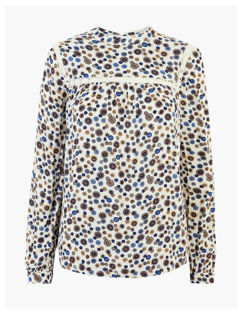M&S Collection Floral Print Lace Insert Shell Top