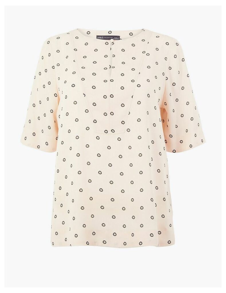 M&S Collection Printed Button Detail Top