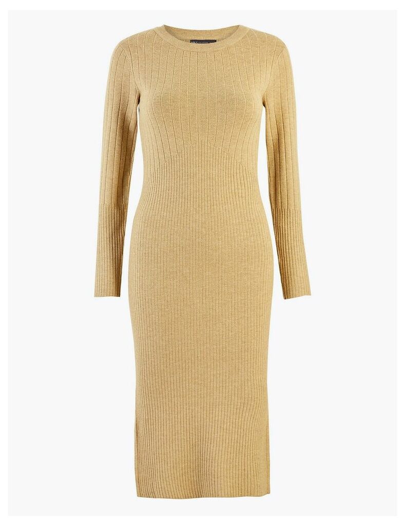 M&S Collection Knitted Ribbed Column Knee Length Dress
