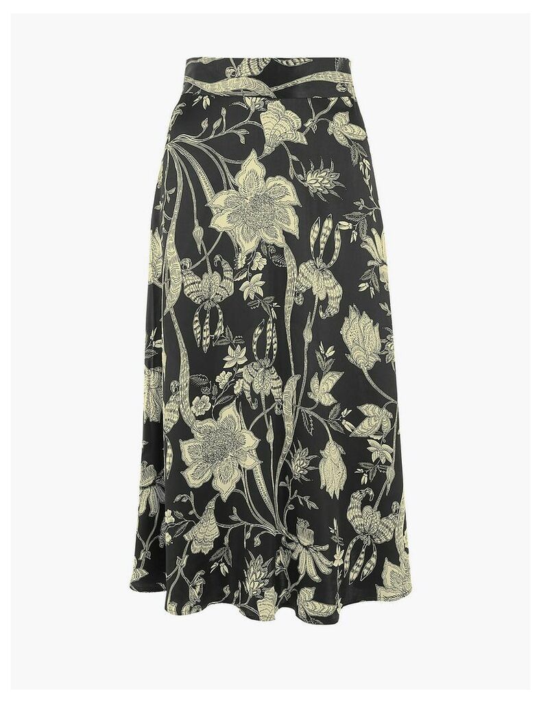 M&S Collection Floral Print Fit & Flare Midi Skirt