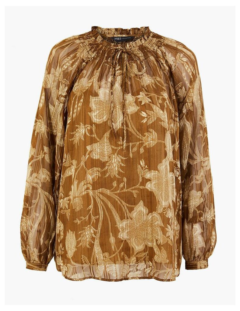M&S Collection Floral Print Smocked Neck Blouse