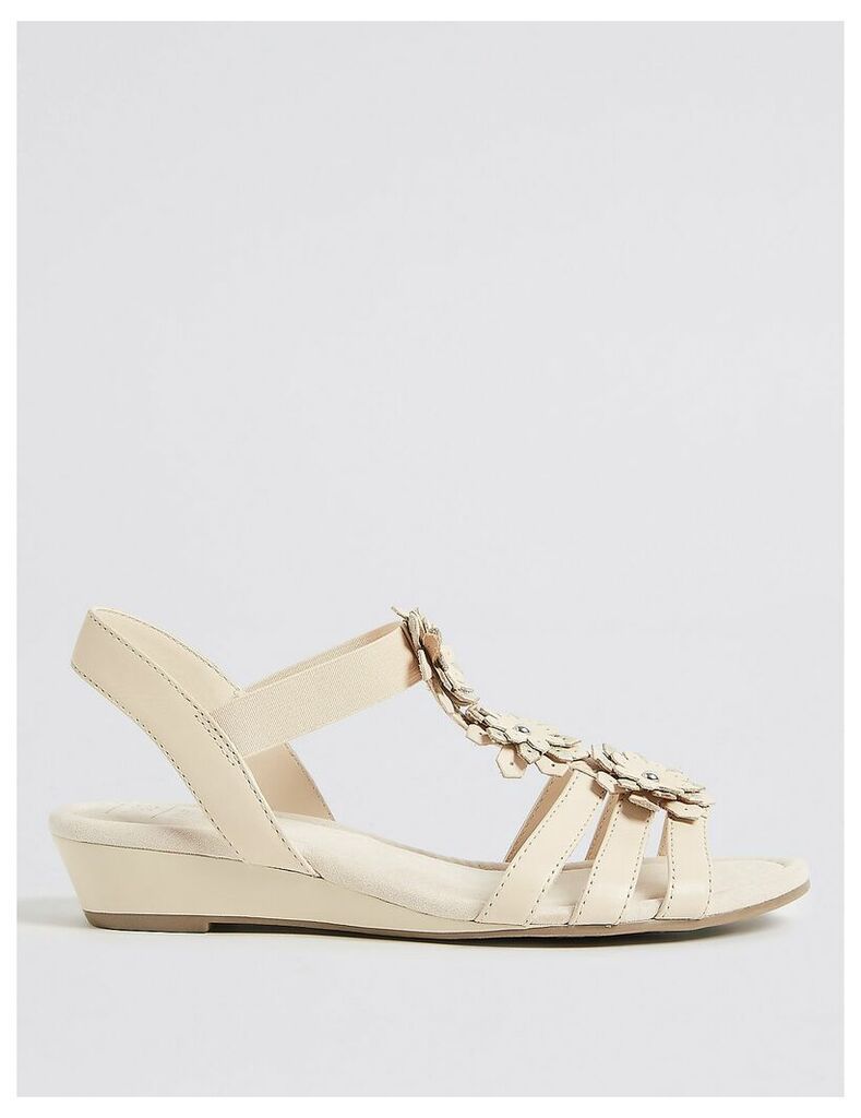 M&S Collection Wide Fit Leather Flower Sandals