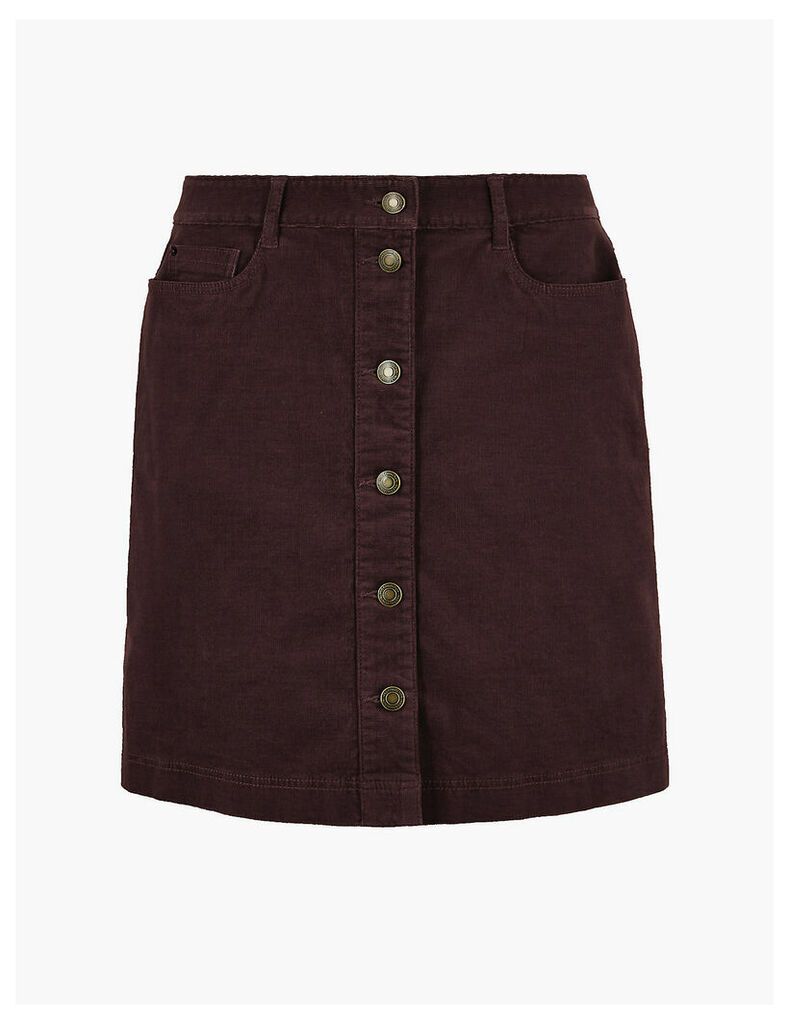 M&S Collection Corduroy Button Front A-Line Mini Skirt