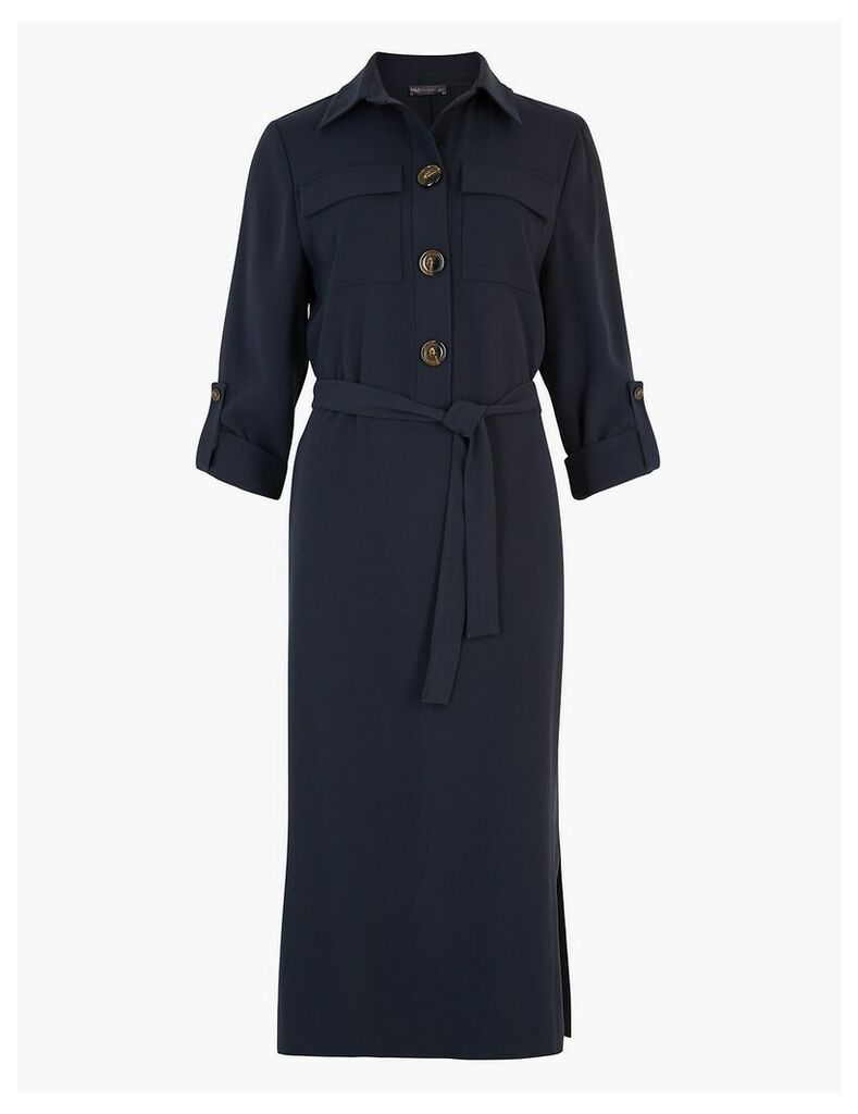 M&S Collection Crepe Belted Midi Shirt Dress