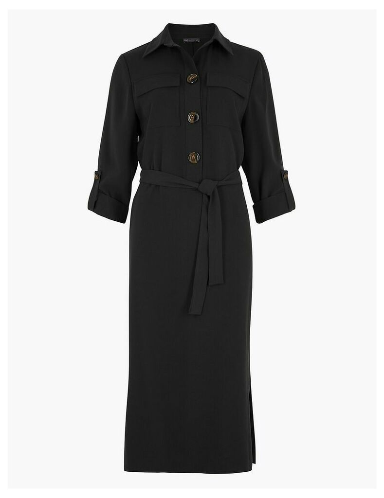 M&S Collection Crepe Belted Midi Shirt Dress