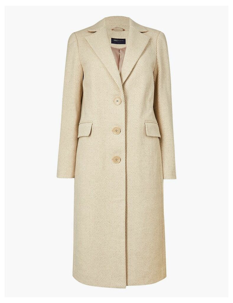 M&S Collection Wool Blend Tailored Herringbone Coat