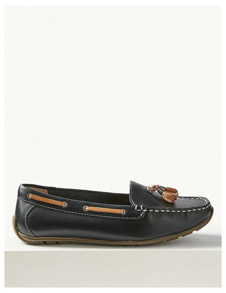 M&S Collection Wide Fit Leather Tassel Boat Shoes