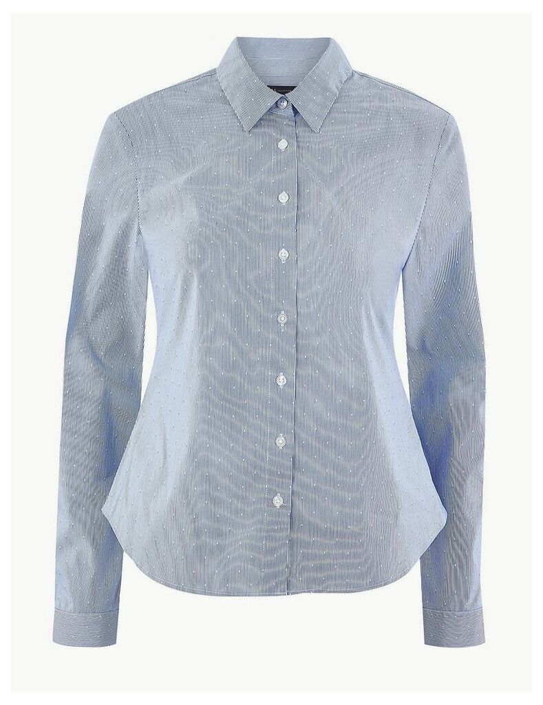 M&S Collection Cotton Rich Striped Button Detailed Shirt