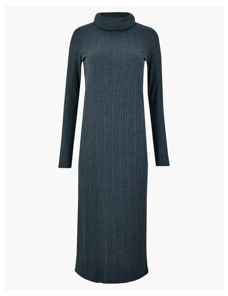 M&S Collection Cowl Neck Ribbed Midi Shift Dress