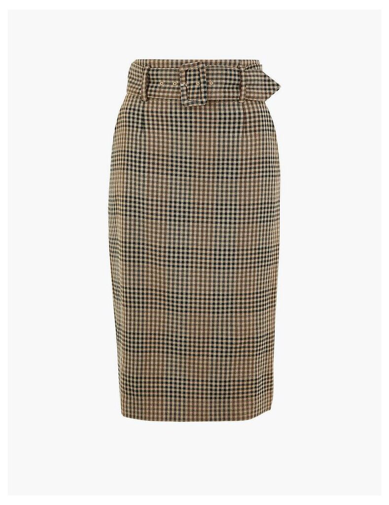M&S Collection Checked Belted Midi Pencil Skirt