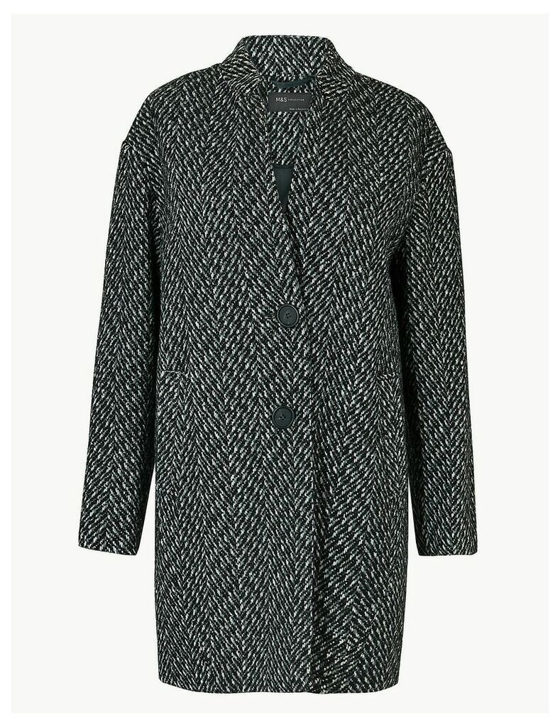 M&S Collection Herringbone Cocoon Coat with Wool