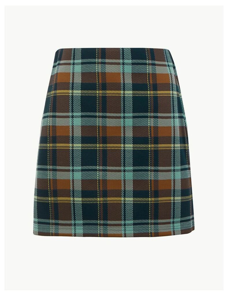 M&S Collection Jersey Checked Pencil Mini Skirt