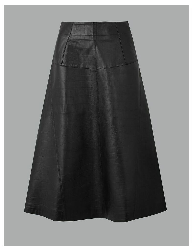 Autograph Leather Fit & Flare Midi Skirt