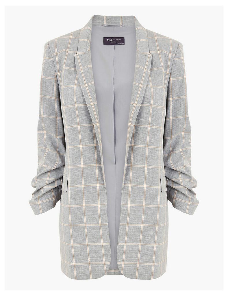 M&S Collection Relaxed Ruched Sleeve Checked Blazer