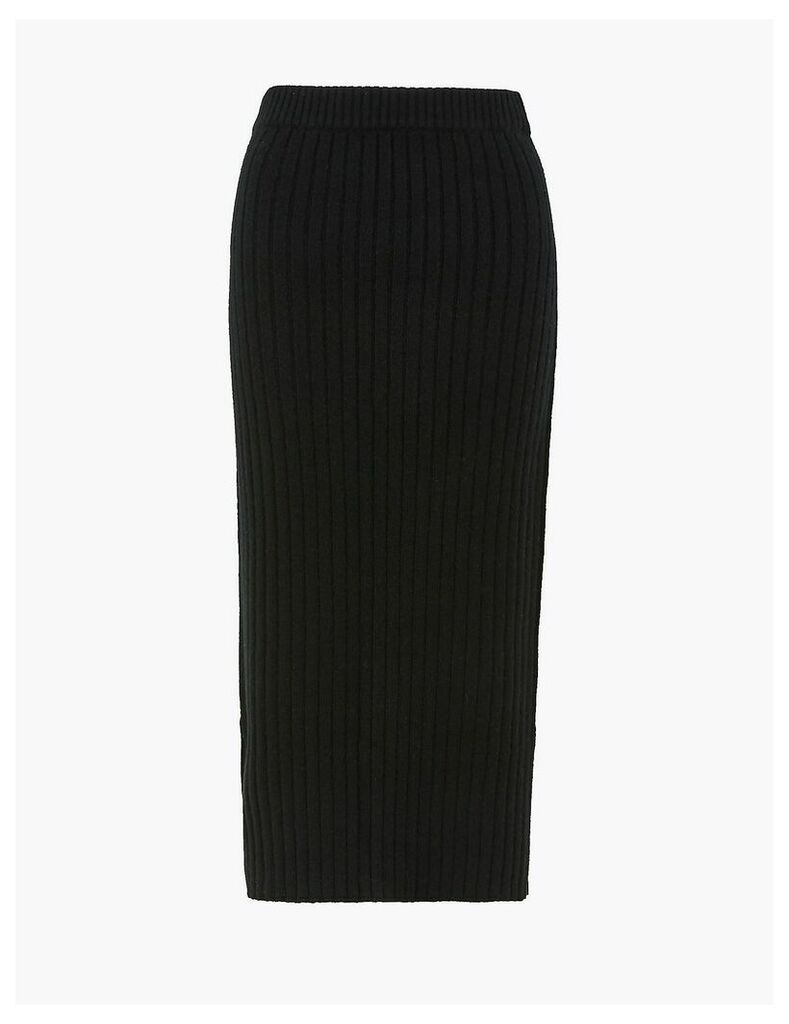 Autograph Pure Cashmere Ribbed Knitted Midi Skirt