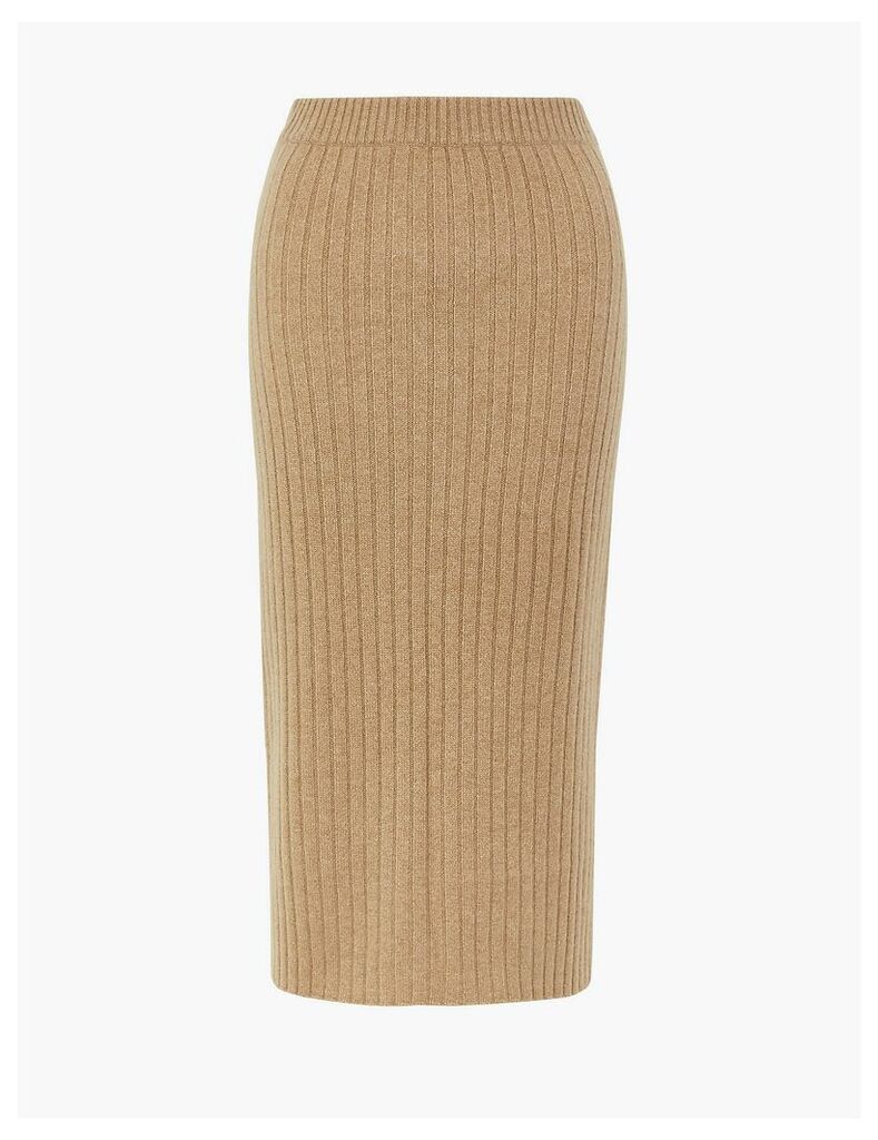 Autograph Pure Cashmere Ribbed Knitted Midi Skirt