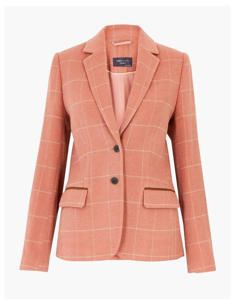 M&S Collection Wool Blend Checked Single Breasted Blazer