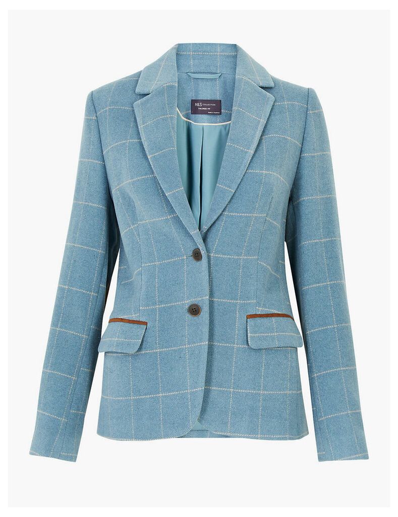 M&S Collection Wool Blend Checked Single Breasted Blazer