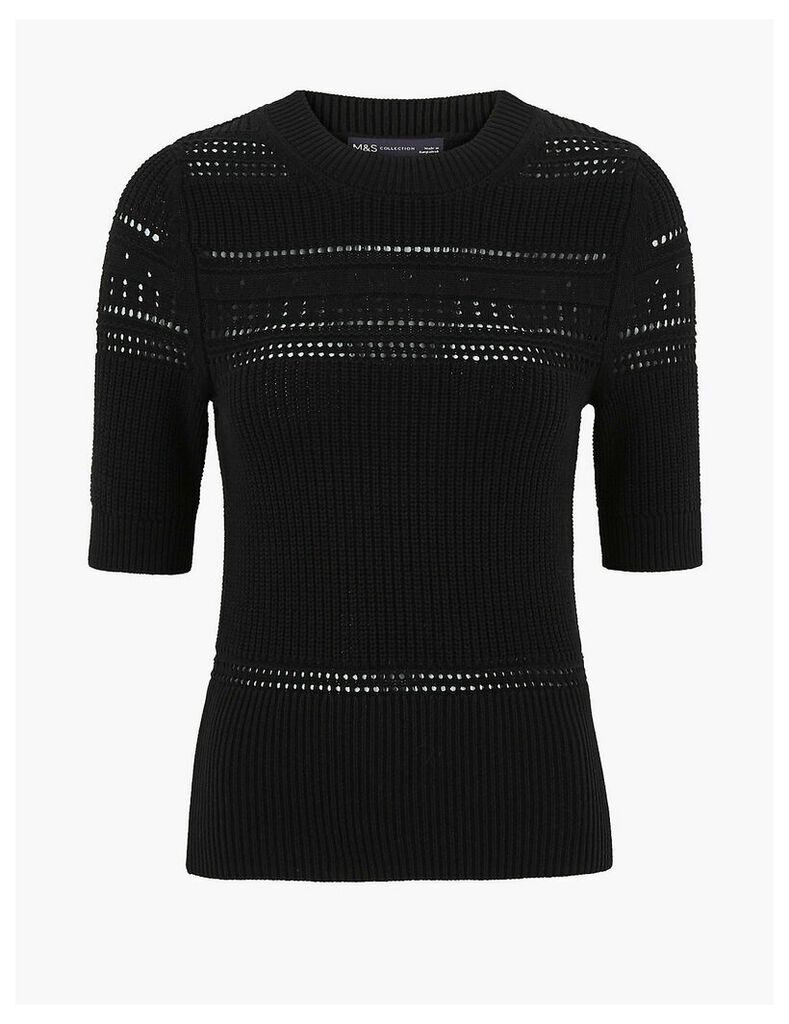 Pure Cotton Knitted Short Sleeve Jumper