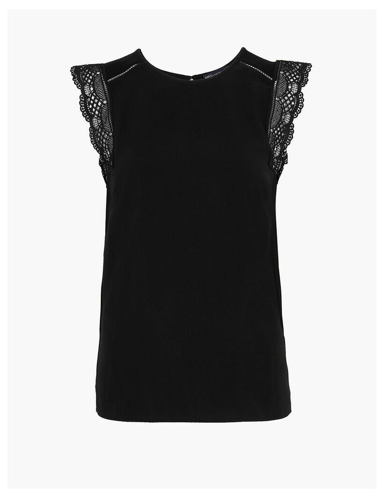 Lace Trim Straight Fit Sleeveless Top