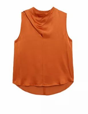 M&S Autograph Womens Satin Cowl Neck Sleeveless Blouse - 16 - Orange, Orange