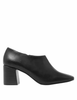 Womens Leather Square Toe Shoe Boots - 3 - Black, Black