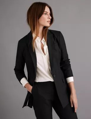 M&S Autograph Womens Wool Silk Blend Tailored Blazer - 14 - Black, Black
