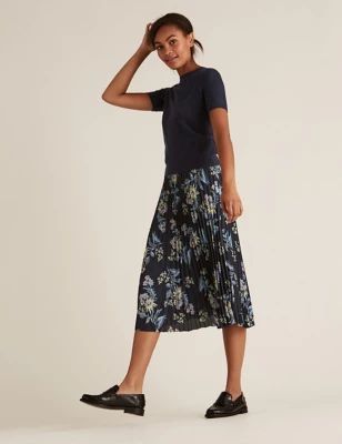 Womens Floral Midi Pleated Skirt - 14REG - Multi, Multi