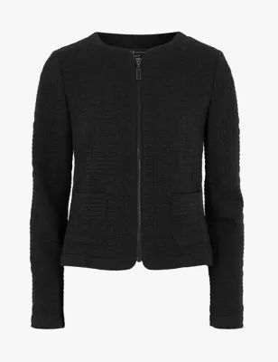 Womens Jersey Slim Textured Short Jacket - 6 - Charcoal, Charcoal