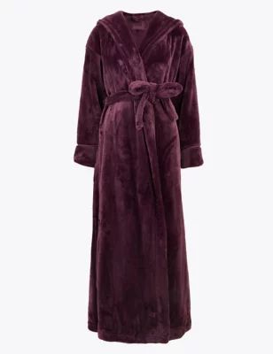 M&S Rosie Womens Fleece Long Dressing Gown - M - Berry, Berry