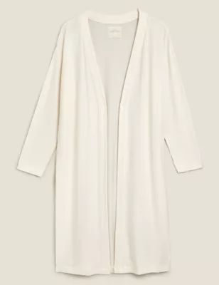 Womens Cosy Knitted Lounge Dressing Gown - M - Light Cream, Light Cream
