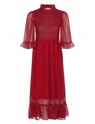 M&S Finery London Womens Printed High Neck Midi Tea Dress