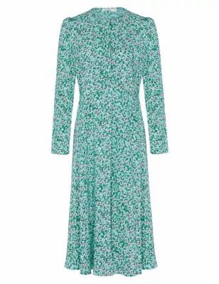 M&S Finery London Womens Floral Round Neck Midi Shift Dress - 18 - Blue Mix, Blue Mix