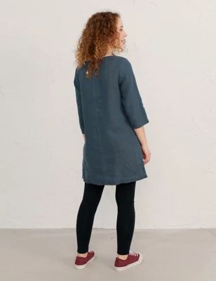 M&S Seasalt Cornwall Womens Pure Linen Round Neck Regular Fit Tunic