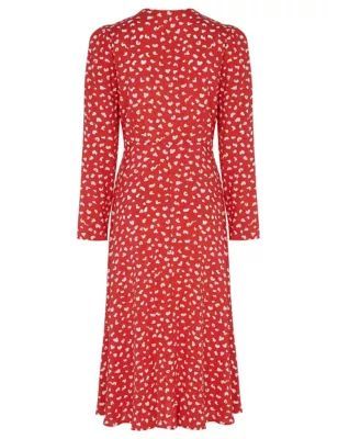 M&S Finery London Womens Crepe Animal Print Midi Tea Dress