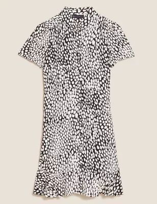 Womens Animal Print Frill Detail Mini Shirt Dress