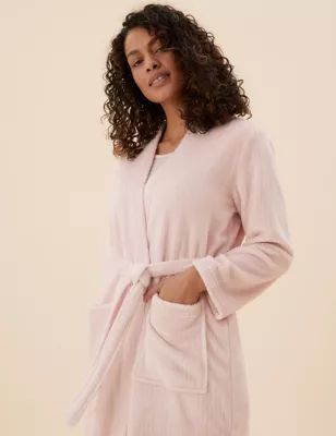 Womens Fleece Ribbed Dressing Gown