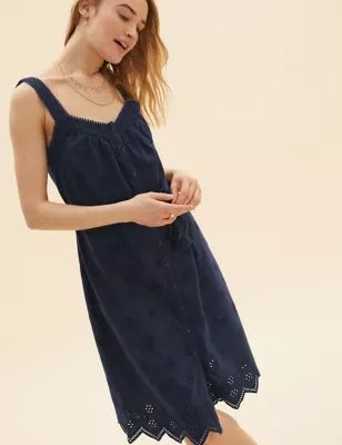 M&S Per Una Womens Cotton Rich Embroidered Midi Dress