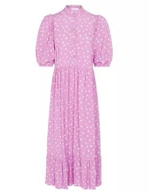 M&S Finery London Womens Crepe Heart Print High Neck Midi Tea Dress