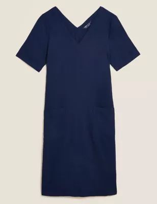 Womens Linen V-Neck Shift Dress