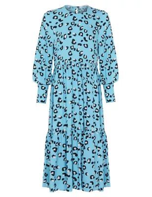M&S Finery London Womens Animal Print Round Neck Tiered Dress