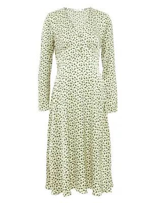 M&S Finery London Womens Satin Geometric V-Neck Midi Tea Dress