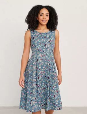 M&S Seasalt Cornwall Womens Pure Cotton Floral Midi Waisted Dress