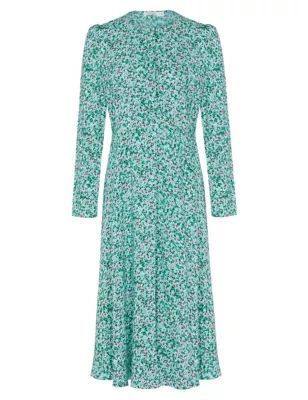 M&S Finery London Womens Floral Round Neck Midi Shift Dress