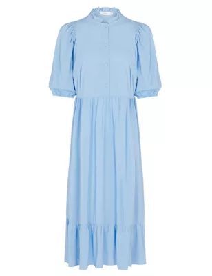 M&S Finery London Womens High Neck Frill Detail Midi Smock Dress